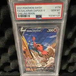 2021 POKEMON SWSH: CHILLING REIGN #174 GALARIAN ZAPDOS V FULL ART HOLO PSA 10 - Image 1