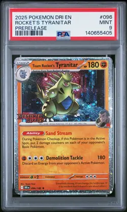 2025 POKEMON DRI EN-DESTINED RIVALS PRERELEASE TEAM ROCKET'S TYRANITAR PSA 9 - Image 1