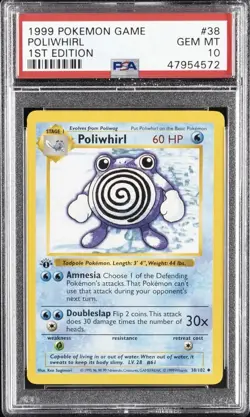 Pokemon TCG 1999 Poliwhirl 1st Edition Base Set Shadowless PSA 10 #038/102 - Image 1