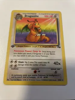 Pokemon TCG Dragonite 1st Edition Fossil Card Vintage LP+ Condition Non Foil - Image 1