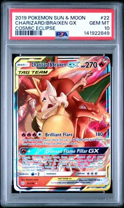 PSA 10 Charizard Braixen GX Cosmic Eclipse 22/236 Pokemon Card Sun Moon 2022 GEM - Image 1