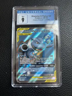 Pokemon Blastoise & Piplup GX 214/236 Cosmic Eclipse Full Art Holo CGC 9 - Image 1