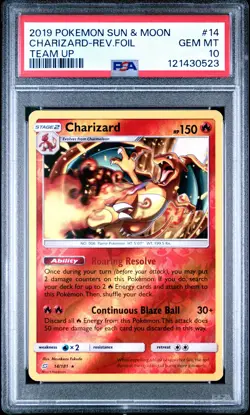 2019 POKEMON SUN & MOON TEAM UP #14 CHARIZARD-REVERSE FOIL PSA 10 - Image 1