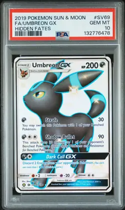2019 POKEMON SUN & MOON HIDDEN FATES #SV69 FULL ART/UMBREON GX PSA 10 - Image 1