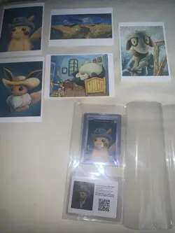 Van Gogh Pikachu Art Card with Grey Felt Hat &Van Gogh Insert &Full Postcard Set - Image 5