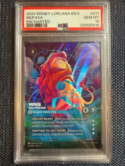 Mufasa 217 Enchanted PSA 10 Shimmering Skies Lorcana Disney holo Gem Mint 2024 - Image 1