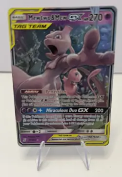 Pokemon Mewtwo Mew Tag Team GX TCG Holo Card Unified Minds 71/236 World Champion - Image 1