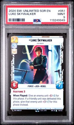 2024 Star Wars Unlimited LUKE SKYWALKER - PSA 9- MINT! LOW POP, Card #51 - Image 1