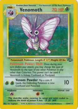 Venomoth Pokemon Card TCG 13/64 Jungle Holo Holographic Nice Condition - Image 1