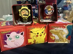 Lot of 5 Items - 3 - 23K Gold Plated Pokemon Trading Cards & 2 Pokemon Watch - Image 1