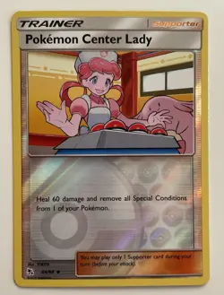 Pokemon Center Lady 64/68 Pokemon TCG SM Hidden Fates Reverse Holo LP - Image 1