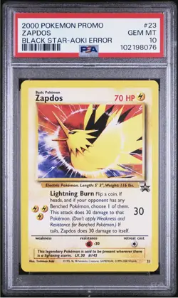 PSA 10 2000 POKEMON PROMO BLACK STAR TOSHINAO AOKI ERR #23 ZAPDOS - Image 1