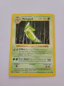 Pokemon TCG Metapod Base Set, Unlimited Common Shadowless - Image 1