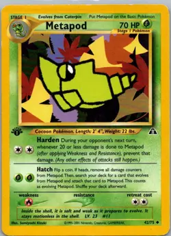 Pokemon TCG Metapod 42/75 Neo Discovery 1st Ed LP - Image 1