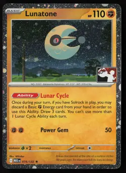 Pokemon Lunatone - 074/132 Prize Pack Series 8 Holo Pack Fresh - NM - Image 1