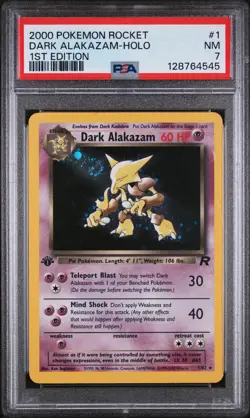 2000 POKEMON ROCKET 1ST ED #1 DARK ALAKAZAM-HOLO PSA 7 - Image 1