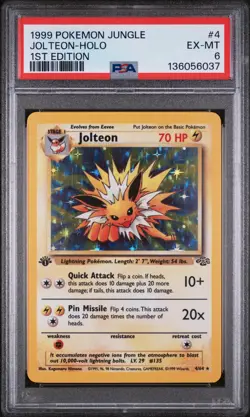 1999 POKEMON JUNGLE 1ST ED #4 JOLTEON-HOLO PSA 6 - Image 1