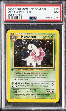 2000 POKEMON NEO GENESIS 1ST ED #10 MEGANIUM-HOLO PSA 7 - Image 1