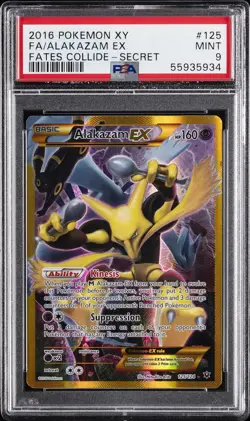 2016 POKEMON XY FATES COLLIDE SECRET #125 FULL ART/ALAKAZAM EX PSA 9 - Image 1