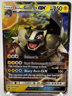 Pokemon TCG Alolan Golem GX 34/111 SM - Crimson Invasion Ultra Rare Holo NM - Image 1