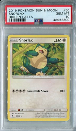 PSA 10 Pokemon 2019 Snorlax Hidden Fates 50 GEM MINT - Image 1