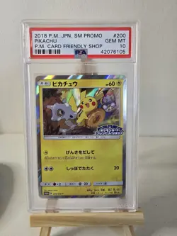 Pokemon Pikachu Pokemon Card Friendly Shop Japanese Holo Promo 200/SM-P PSA 10 - Image 1
