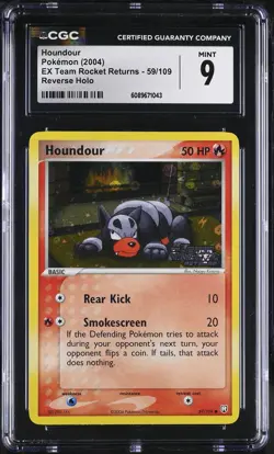 CGC 9 Houndour EX Team Rocket Returns 59/109 Reverse Holo Stamped Pokemon Card - Image 1