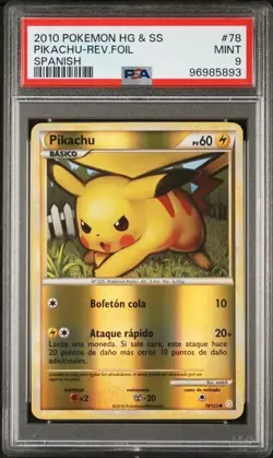 *POP 4* PSA 9 Pikachu 2010 Pokemon Heartgold & Soulsilver Spanish #78 Rev Holo - Image 1