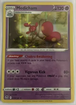 Pokemon TCG Medicham Silver Tempest 073/195 Reverse Holo Holo Rare - Image 1