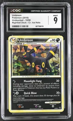 CGC 9 MINT Umbreon 2010 Undaunted 10/90 Cracked Ice Holo Pokemon Card - Image 1