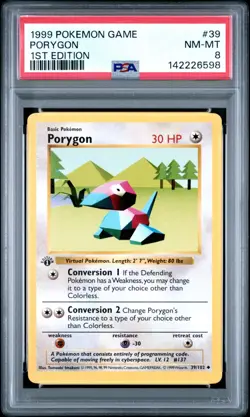 Pokemon PSA 8 NM-Mint 1st Edition Porygon 39/102 1st Edition Base Set - Image 1