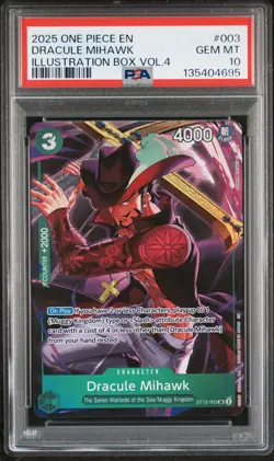 2025 ONE PIECE PROMOS ILLUSTRATION BOX VOL.4 #003 DRACULE MIHAWK PSA 10 - Image 1