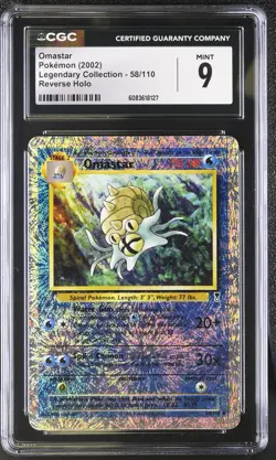 CGC 9 MINT Omastar 2002 Legendary Collection 58/110 Reverse Holo Pokemon Card - Image 1