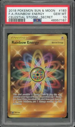 2018 Pokemon Celestial Storm Rainbow Energy Full Art #183 GMT PSA 10 Secret Rare - Image 1