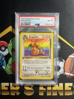 1999 Pokemon Fossil Dragonite 19/62 Rare 1st Edition PSA 8 NM-MT - Image 1