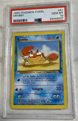 Pokemon 1999 Fossil Krabby 51/62 PSA 10 Common Unlimited Regular Wizards - Image 1