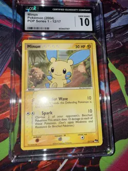 CGC 10 GEM MINT Minun POP Series 1 12/17 Non-Holo Graded Pokemon TCG - Image 1