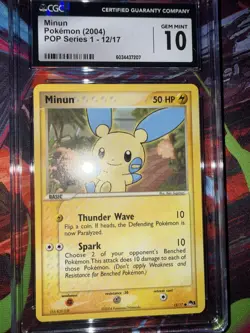 CGC 10 GEM MINT Minun POP Series 1 12/17 Non-Holo Graded Pokemon TCG - Image 2