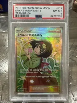 2019 POKEMON SUN & MOON TEAM UP #174 FULL ART/ERIKA'S HOSPITALITY PSA 8 - Image 1