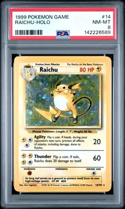 Pokemon PSA 8 NM-Mint Raichu Holo 14/102 Unlimited Base Set - Image 1