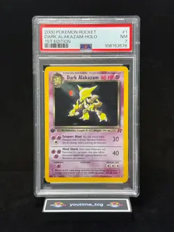 2000 Pokemon Rocket Dark 1st Edition Alakazam-Holo #1 PSA 7 - Image 1