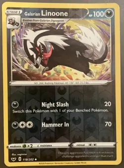 Pokemon TCG Galarian Linoone Sword & Shield Base Set 118/202 Reverse Holo - Image 1