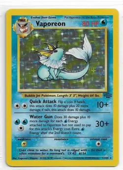 1999 Pokemon Jungle Vaporeon Holo Foil Card #12/64 NM-MT - Image 1