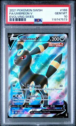 2021 Pokemon English SWSH Full Art Umbreon V Evolving Skies 188/203 PSA 10 - Image 1