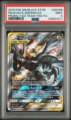 2019 POKEMON SM BLACK STAR PROMO #SM168 FULL ART/PIKACHU & ZEKROM GX PSA 9 - Image 1
