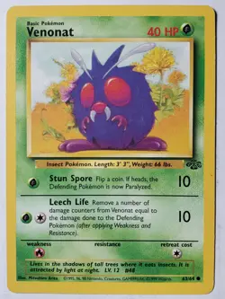 Venonat 63/64 LP - B1G1F Original 1999 Jungle Set Pokemon Card $2 Combined Ship - Image 1
