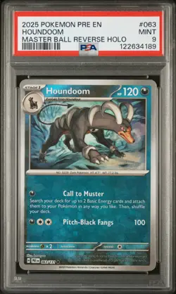 Houndoom 063 Master Ball Reverse Holo PSA 9 - Pokemon Prismatic Evolutions - Image 1