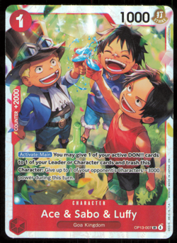 One Piece Carrying On His Will Ace & Sabo & Luffy OP13-007 Foil Super Rare SR NM - Image 1