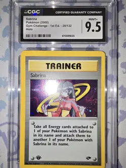 Sabrina 20/132 1st Ed. Pokemon Gym Challenge HoloRare CGC Mint+ 9.5 WOTC Vintage - Image 1