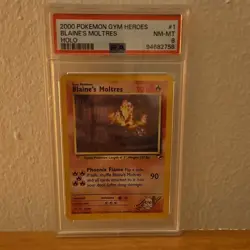 Blaine's Moltres Gym Heroes Holo Rare PSA 8 Pokemon TCG Card 2000 1/132 - Image 1